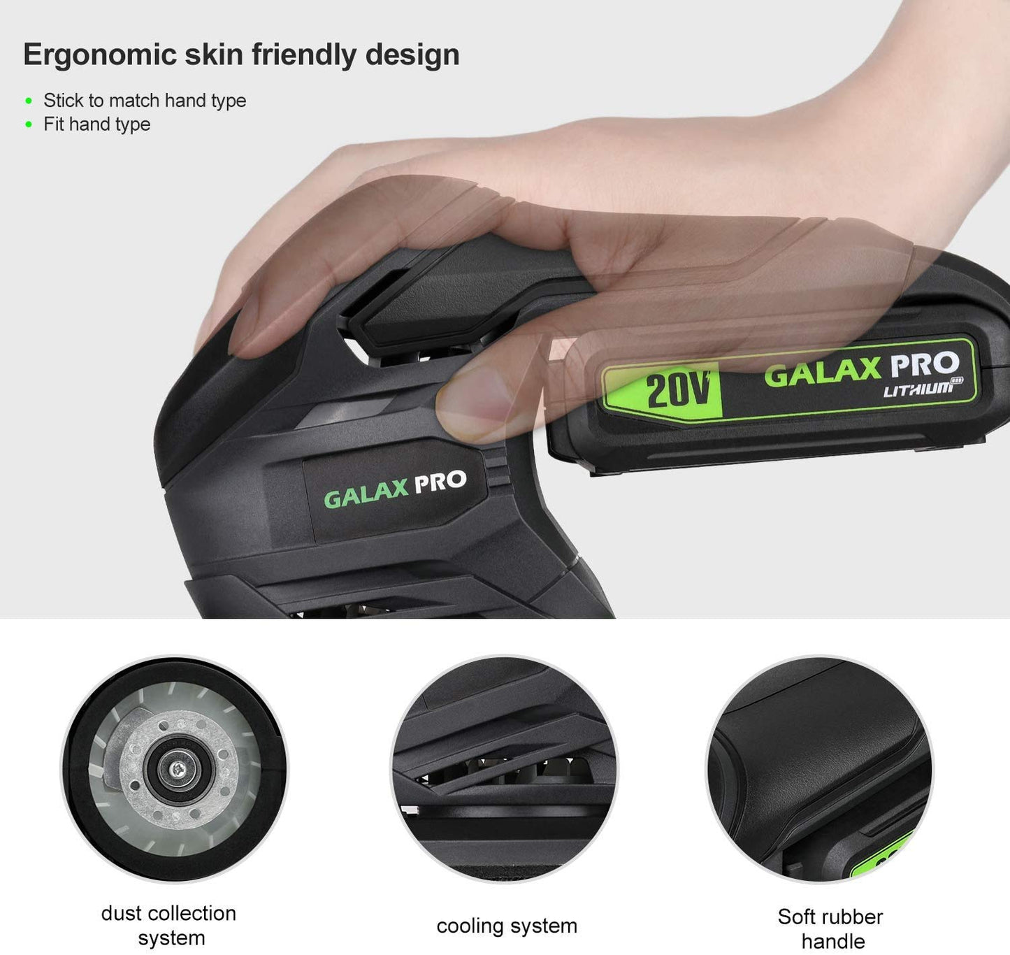 - GALAX PRO Cordless Sander 20V | Detail Sanders | 20Pcs Sandpapers | 12000 RPM Sanders with Dust Collection System for Tight Spaces -