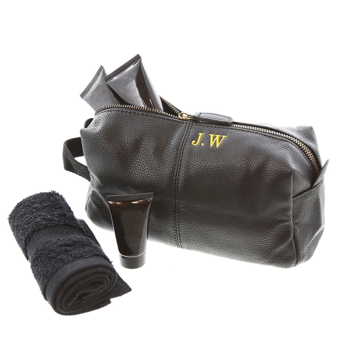 aztex Personalised Men's Nu-Hide Range, Cabin Luggage - Wash Bag, Black