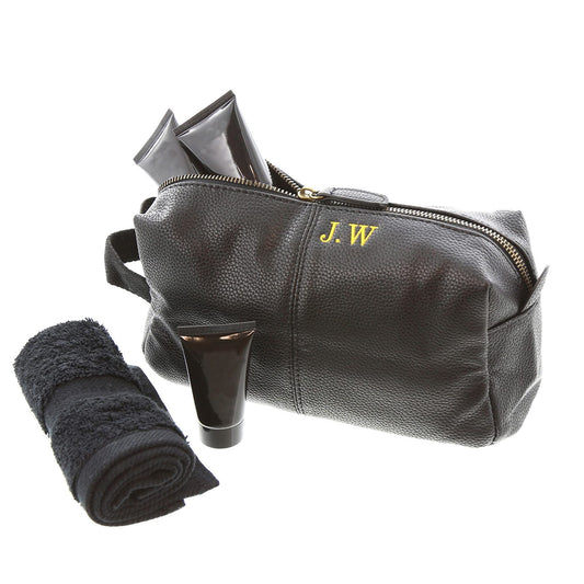 aztex Personalised Men's Nu-Hide Range, Cabin Luggage - Wash Bag, Black