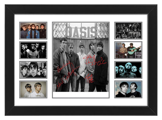 AllStarMedia Oasis Autographed Collage Poster Print - Limited Edition Gift for Band Lovers - Wall Decor for Music Fans, Merchandise, (Framed, A4 (12x8-30x20cm))