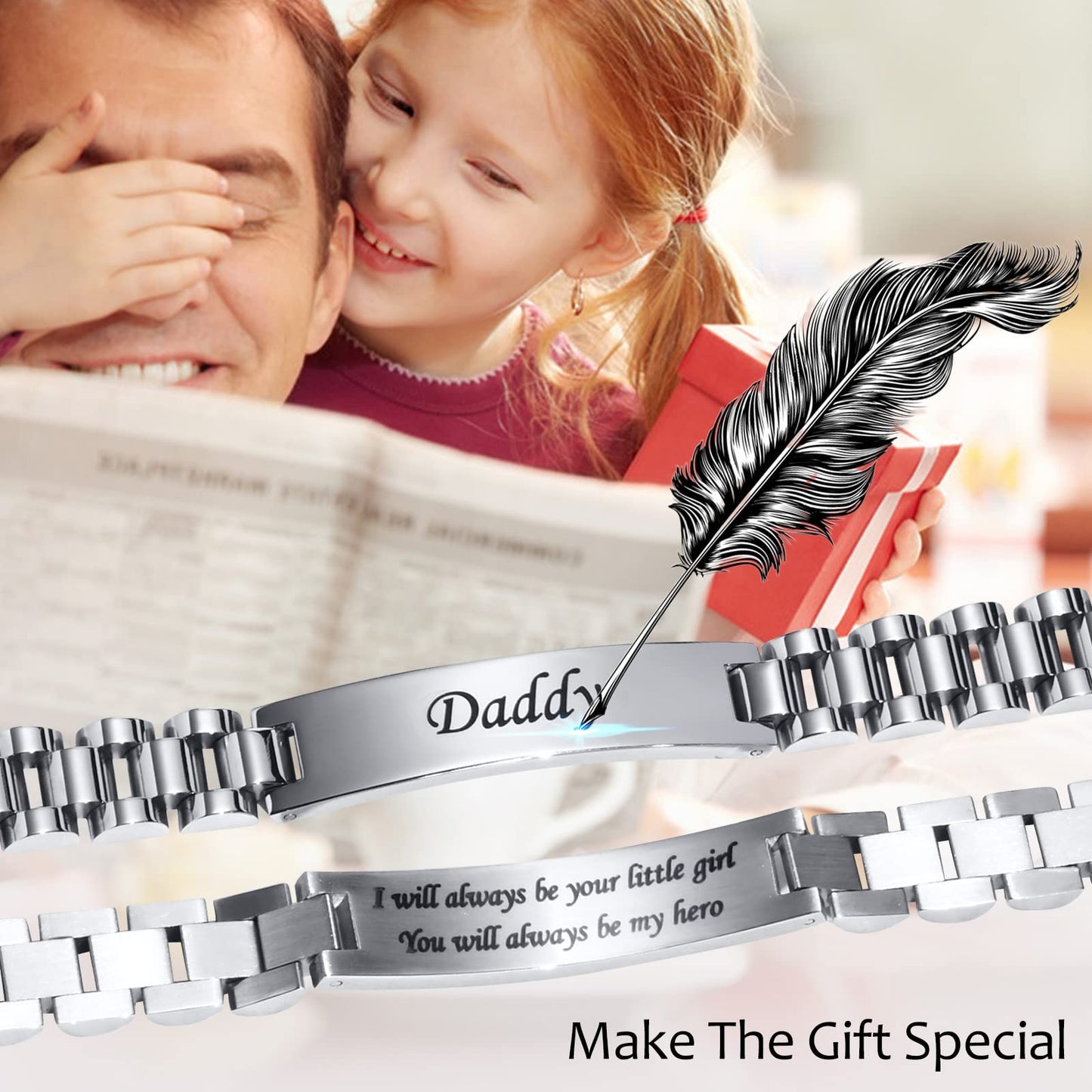 - TempBeau Daddy Gifts Mens Bracelet | Engraved Dad Silver Link Chains -