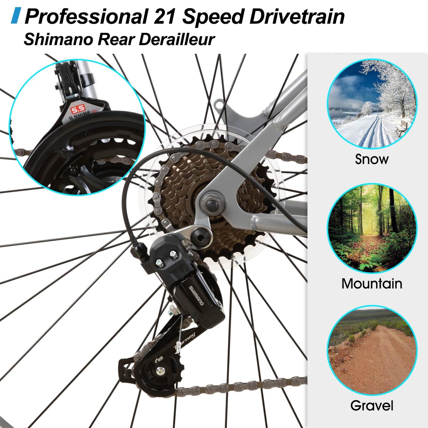 - Hiland 26 Inch Mountain Bike | MTB with 21 Speeds | High-Tensile Steel Frame | V Brake | Hardtail Bicycle for Adults -