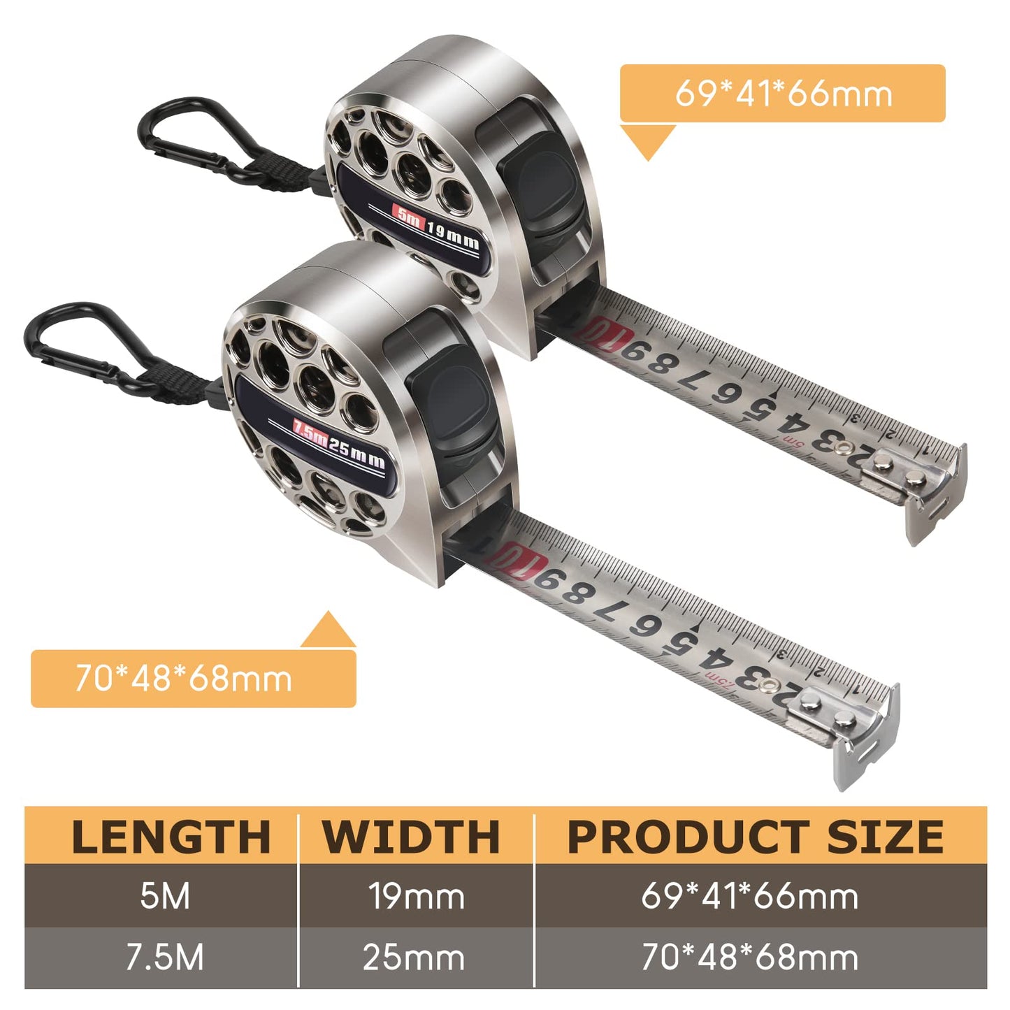 Alftek Titanium Tape Measure, Nickel Plated Tape Measure, Hollow Measuring Tape Industrial Grade Waterproof, Rust and Corrosion Resistant Steel Tape (7.5m 25mm)