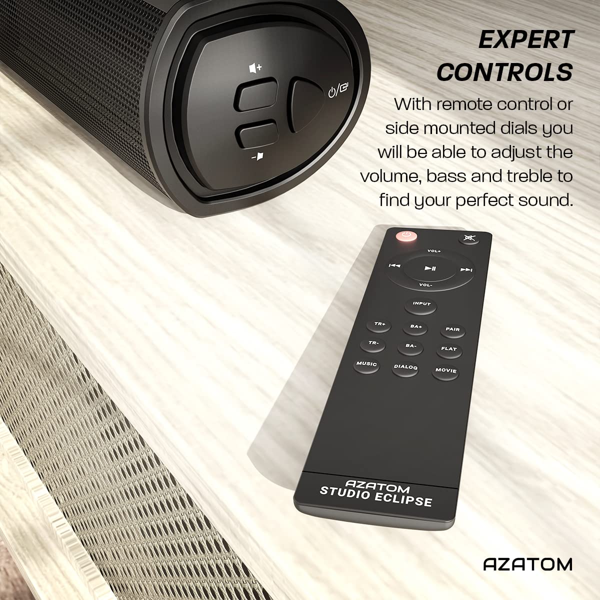 AZATOM Studio Eclipse Soundbar 2.1 with built-in Subwoofer, Surround Sound, 180W Bluetooth Wireless, Large Remote Control,Optical Cable included (36inch)