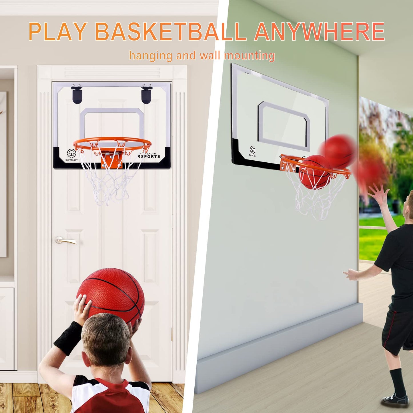 - SUPER JOY | Mini Basketball Hoop Indoor | Kids Wall Mounted Basketball Hoop -