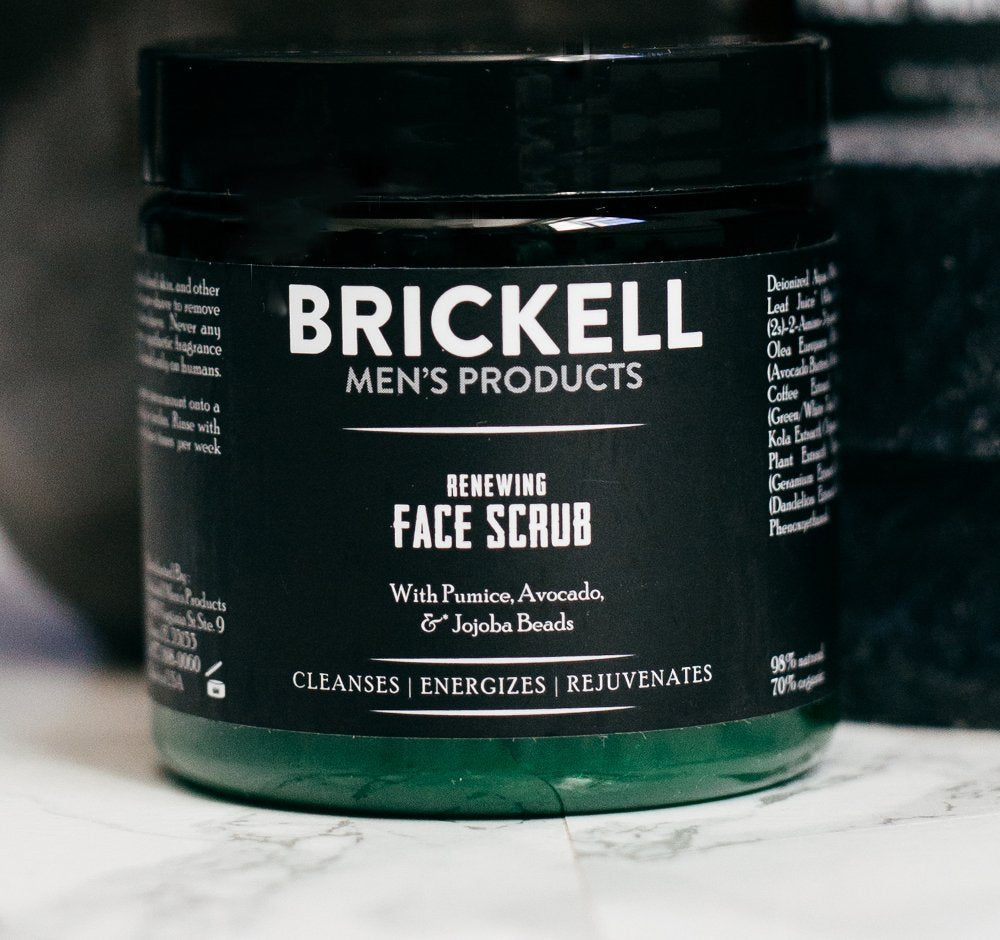 Brickell Men's Renewing Face Scrub for Men, Natural and Organic Deep Exfoliating Facial Scrub Formulated with Jojoba Beads, Coffee Extract and Pumice, 118 mL, Scented
