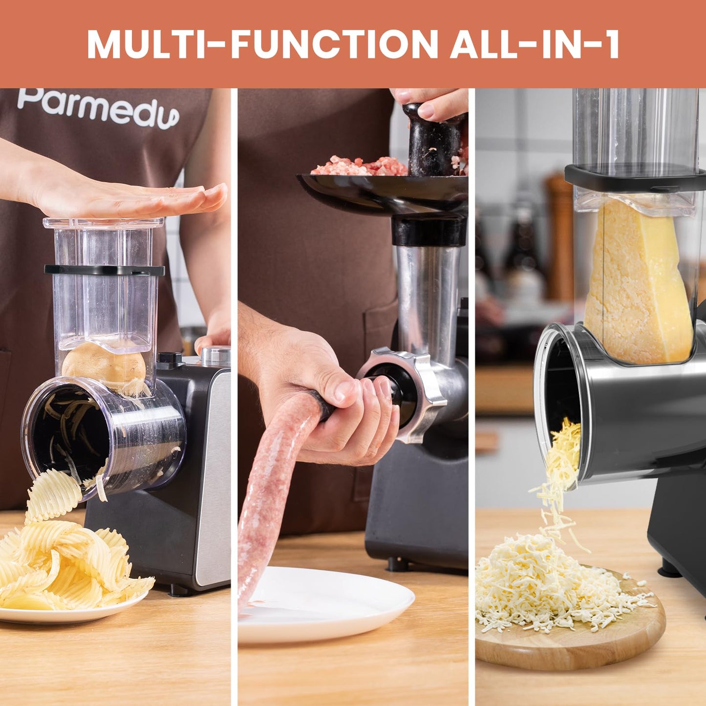 - Parmedu Electric Cheese Grater & Meat Grinder | Electric Vegetable Cutter | Electric Slicer Shredder Salad Maker -