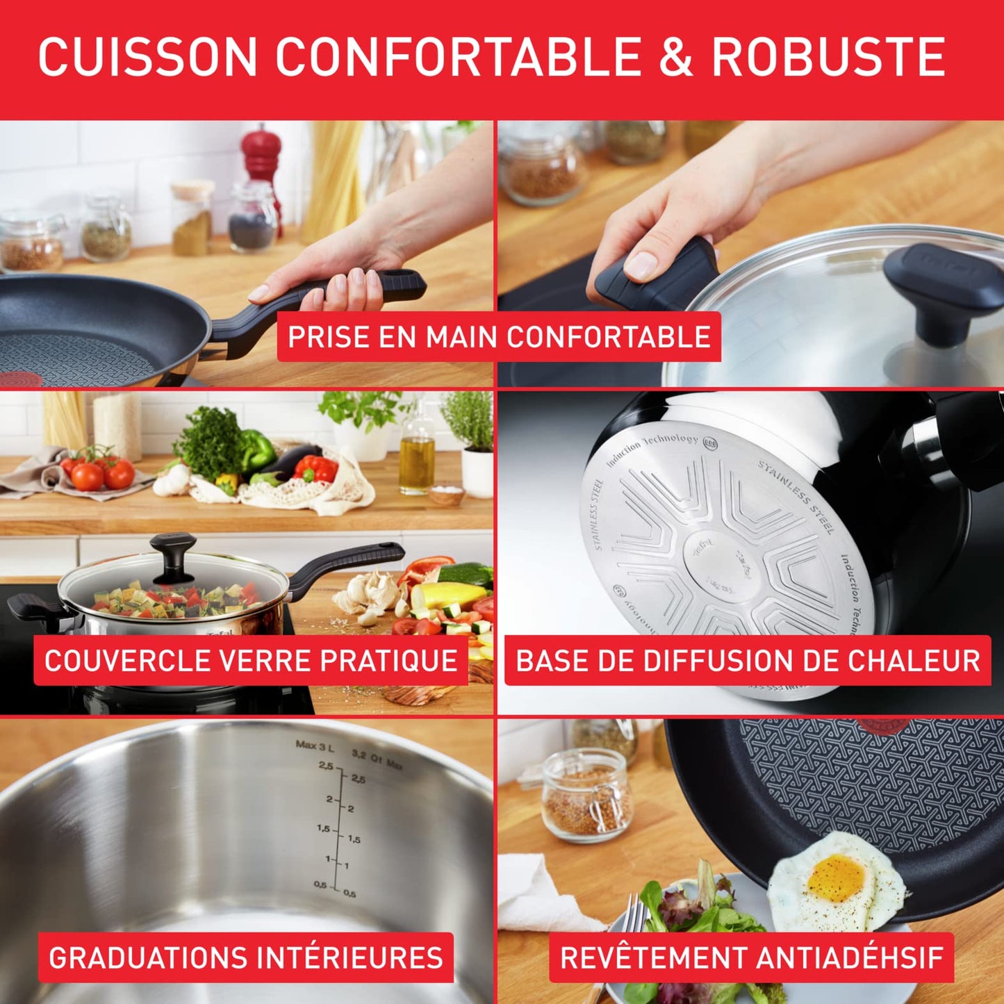 - Tefal 2 Piece Comfort Max | 24cm & 28cm Frying Pans | Stainless Steel, Silver, Black -