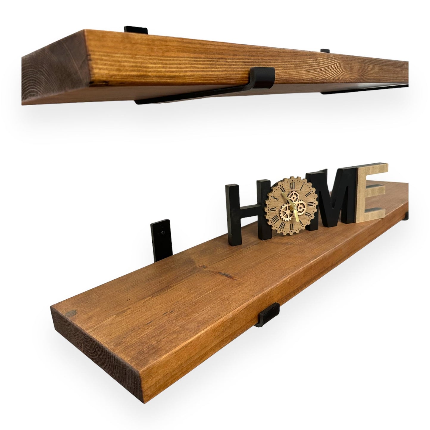 - MKGT Rustic Wooden Shelves | Wall-Mounted Handcrafted Floating Shelves | Set of 2, 50 cm Long -