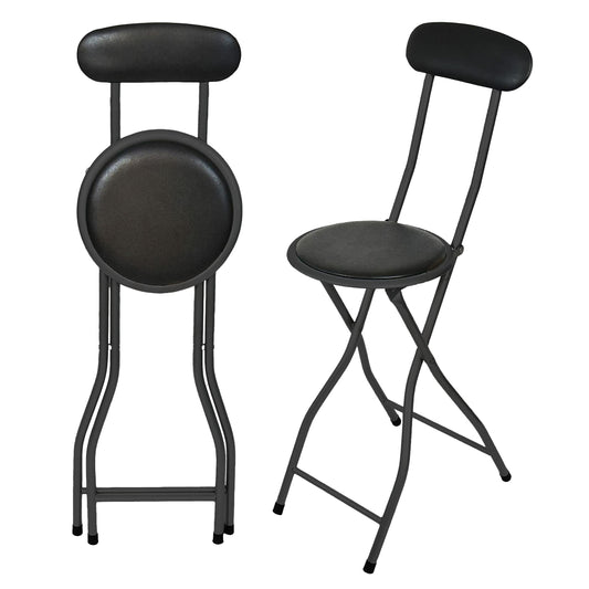 - Round Compact Padded Folding High Back Stool Chair | Office Stool | Kitchen Stool | Desk Stool | Black -