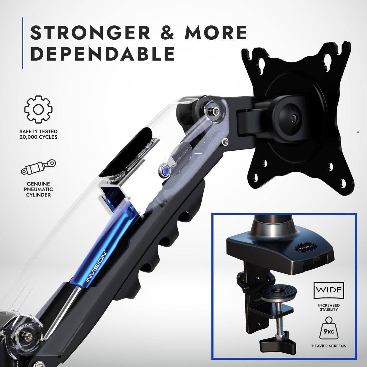 - Invision Single Monitor Arm Desk Mount for 19 to 32 Inch Screens | VESA 75 & 100mm Stand Clamp -