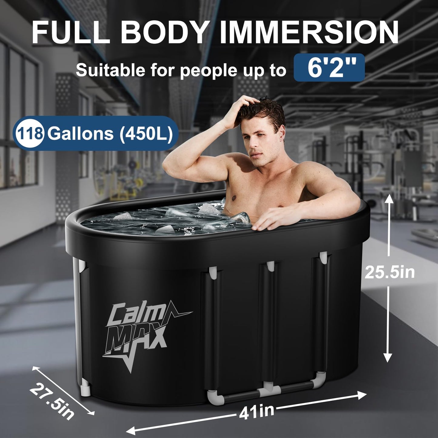 CalmMax Oval Ice Bath Tub with Lid for Athletes 450L Portable Cold Plunge Tub for Cold Water Therapy 5 Layers Ice Baths at Home Outdoor Gym - 105cm long