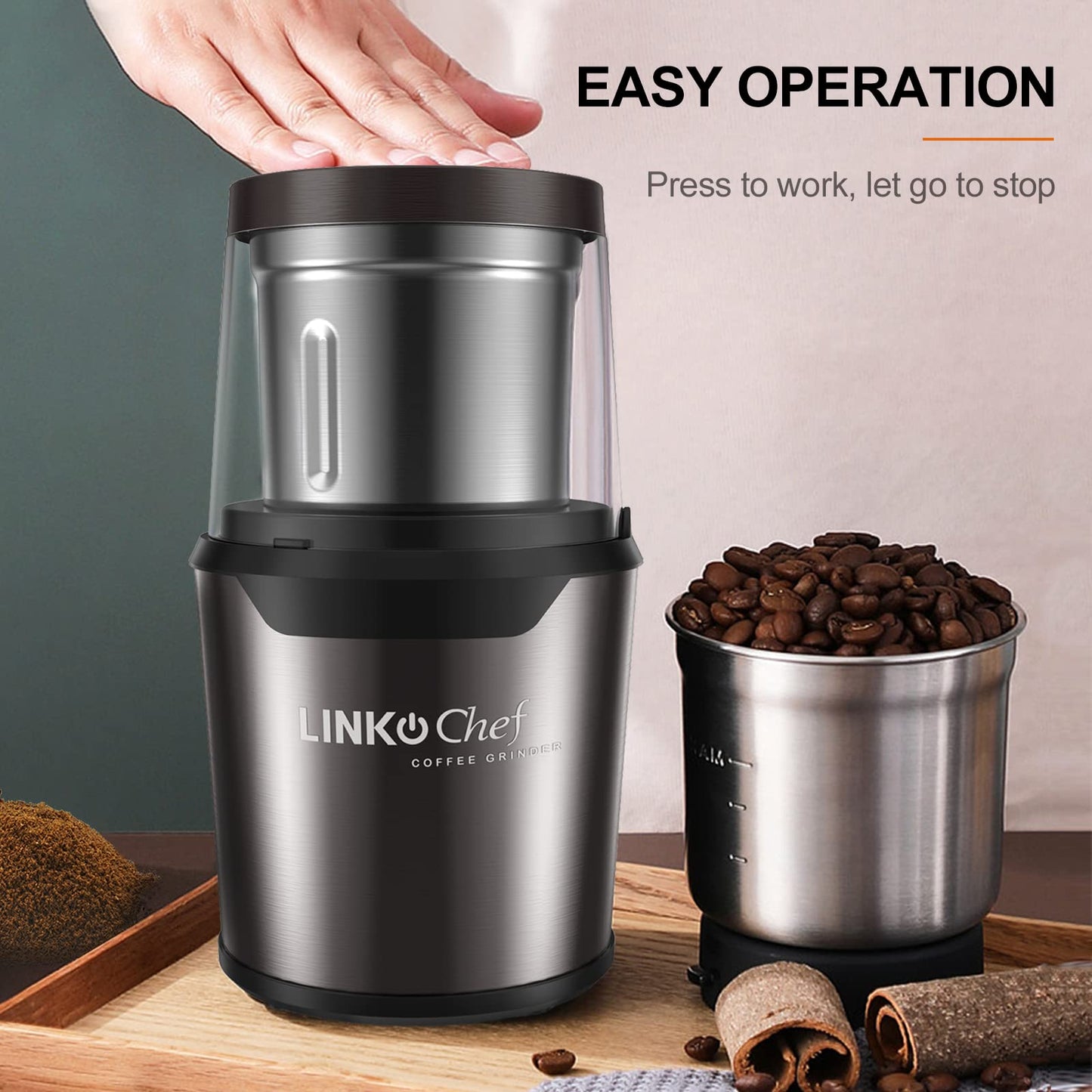 - LINKchef Coffee Grinder Electric and Spice Grinder | Herb Grinder | Coffee Bean Grinder -