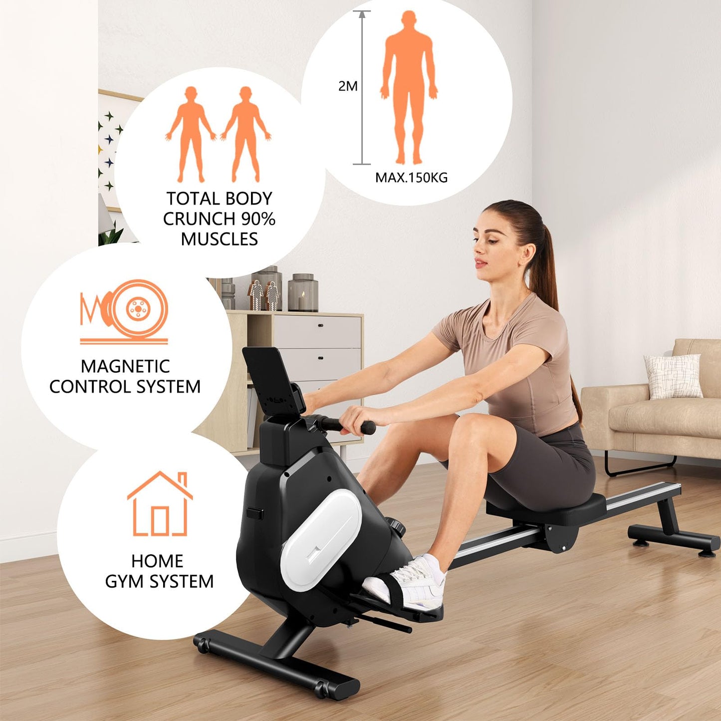 - Jupgod 16 Levels | Adjustable Magnetic Rowing Machine | Phone Holder -