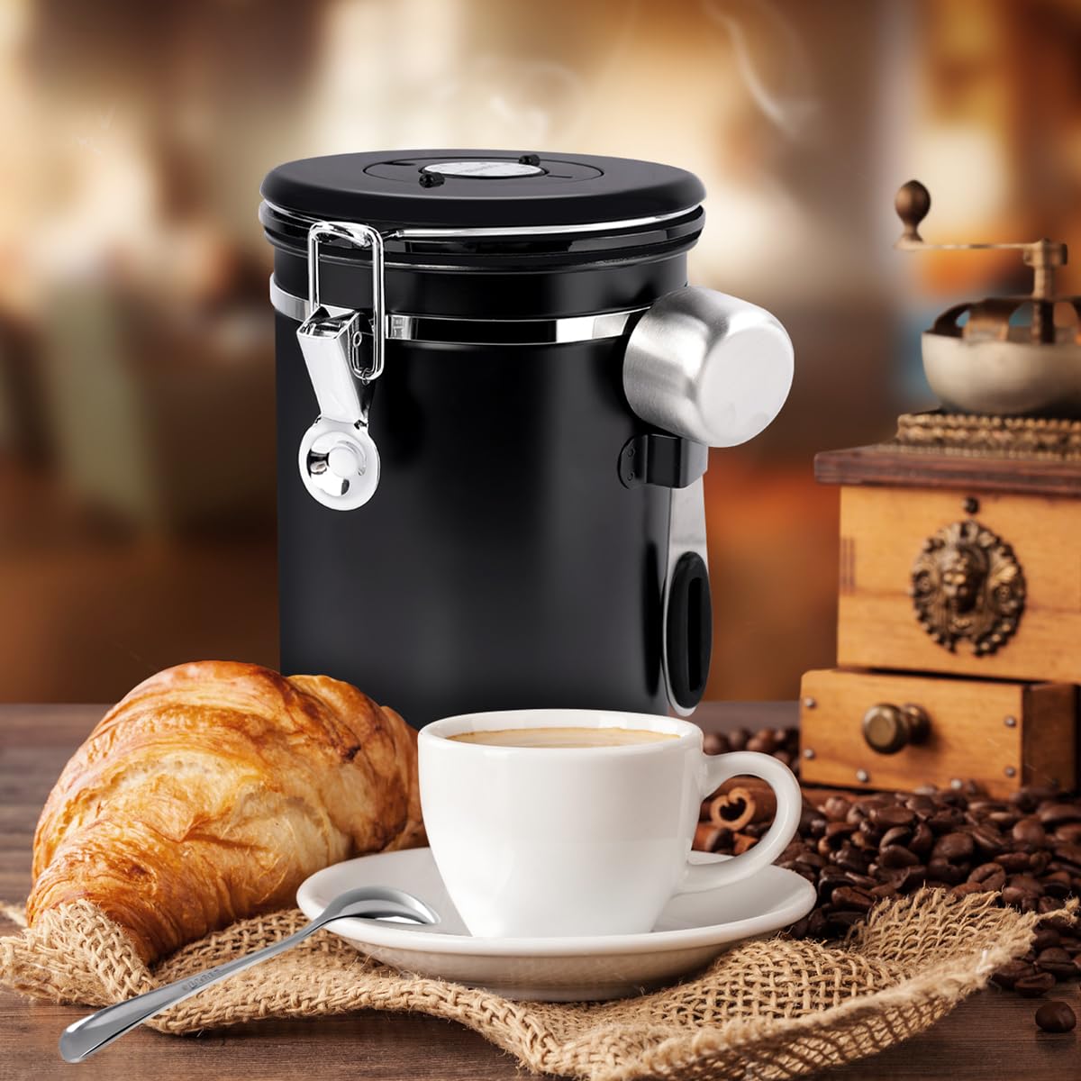 - FACIACC Airtight Coffee Canister | 1800ML Stainless Steel Coffee Container with Measuring Scoop & Date Tracker Food Storage Container -