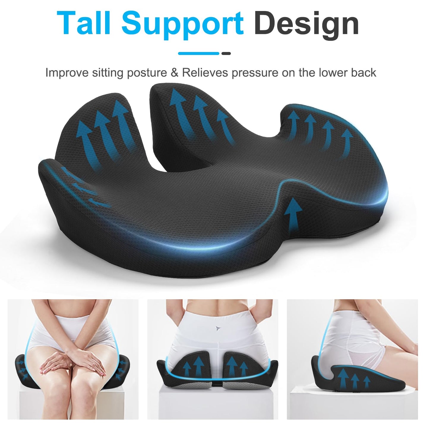 Ajiteogy Seat Cushion,Memory Foam Coccyx Cushion Pressure Relief for Hip, Tailbone, Coccyx, Sciatica,Ergonomic Seat Cushion for Office Chair, Wheelchair, Car Seat
