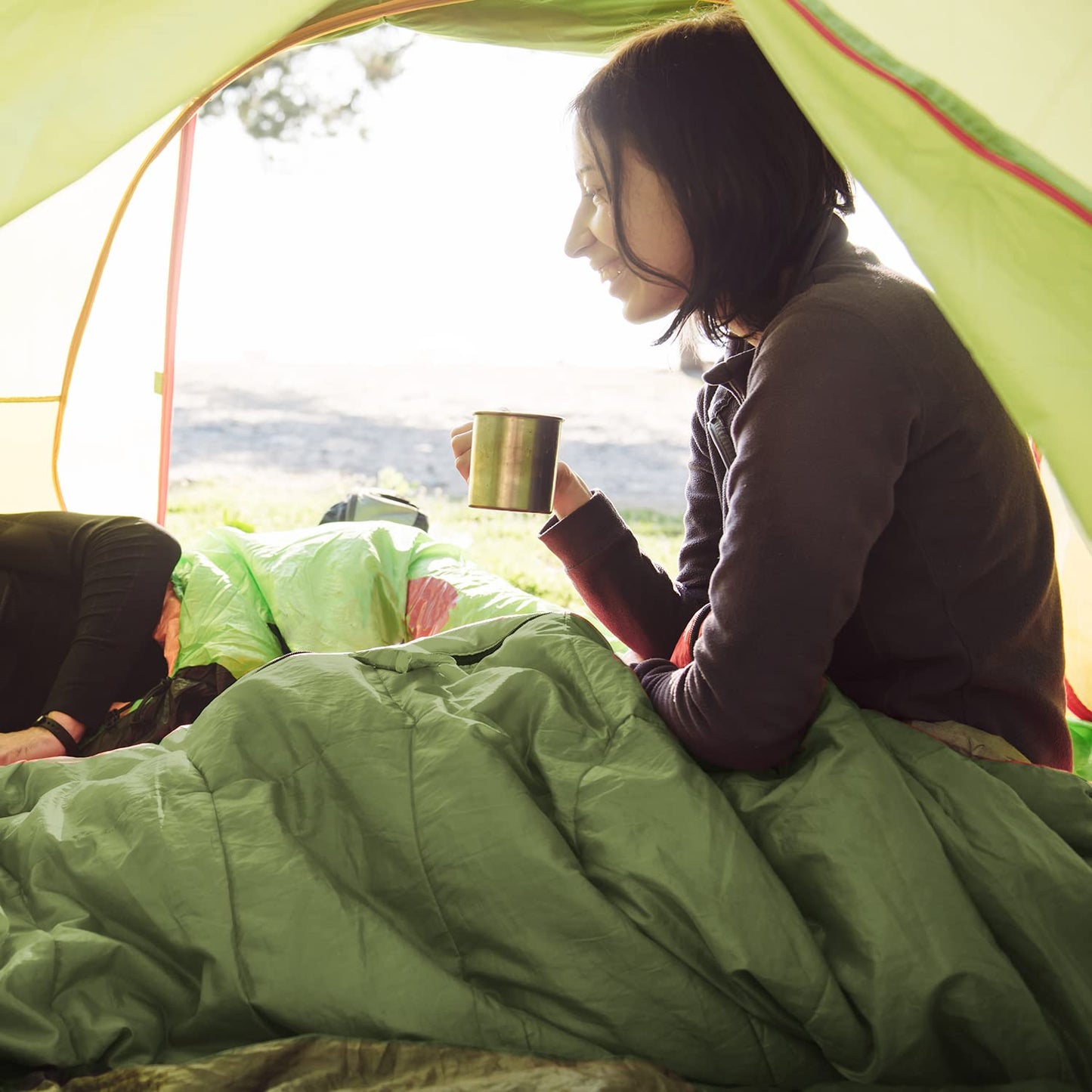 azark Premium Single Sleeping Bag, 350GSM, Lightweight and Waterproof, 4 Seasons of Camping, Hiking and Outdoors, Sleeping bag for Adults & Kids (Green)