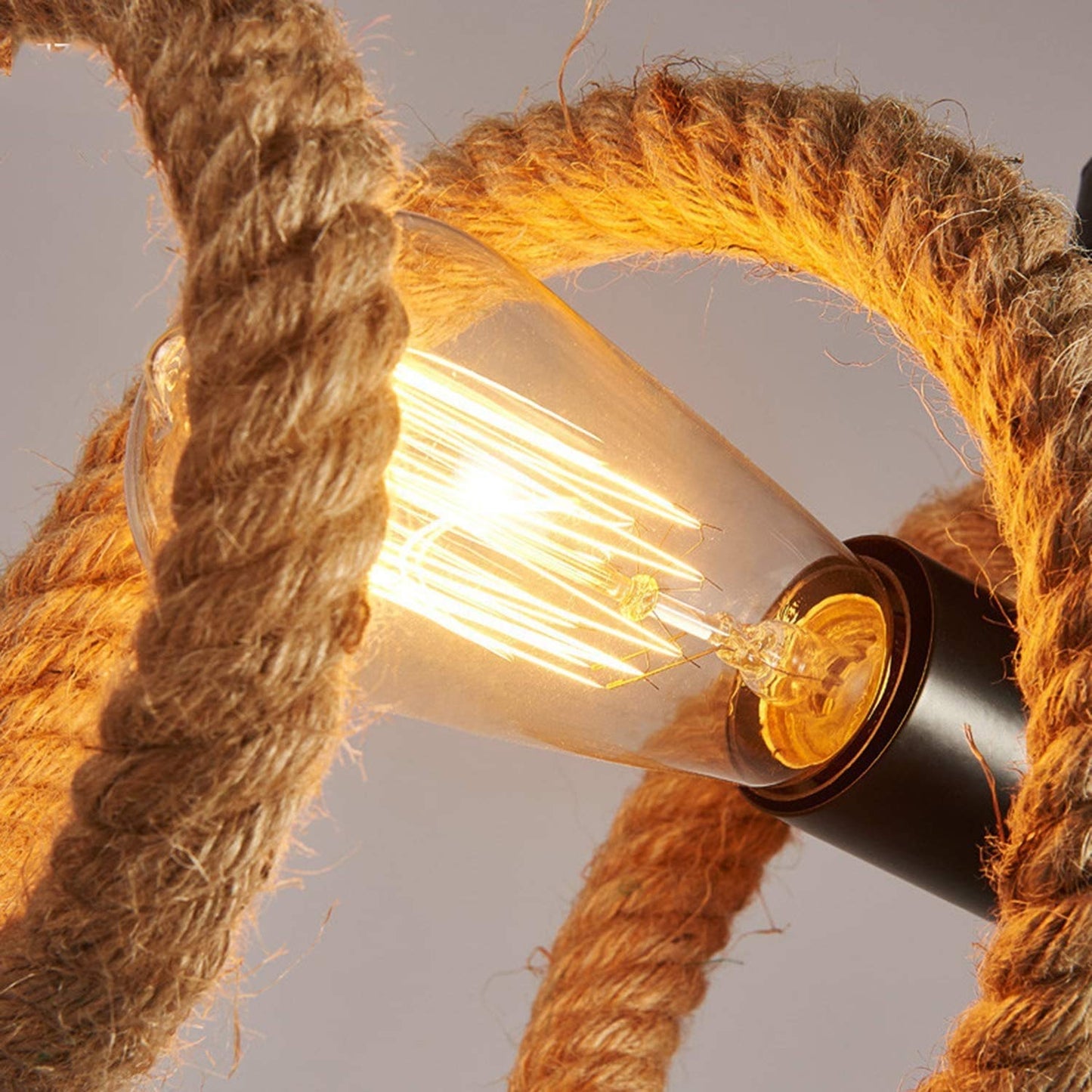 - Vintage Ceiling Light Hemp Rope Light Retro Bedroom Rope Lamp Spiral Design -