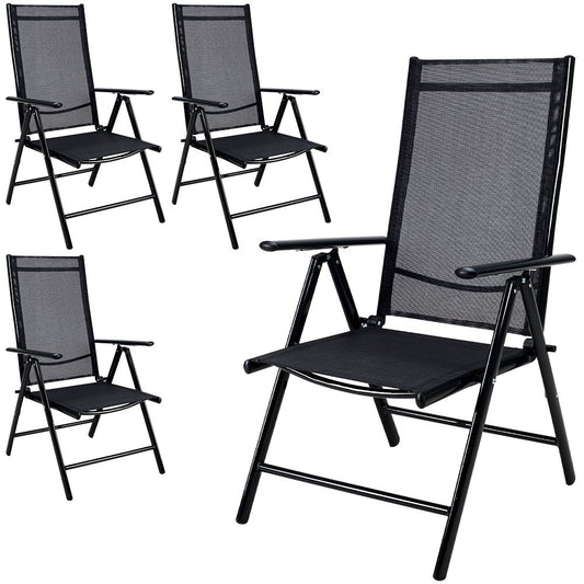 CASARIA® 4x Bern High Backed Folding Aluminium Garden Chairs | Weatherproof | 8-way Adjustable Reclining Backrest with Armrests | Lightweight 120 kg Load Capacity | Patio | Anthracite