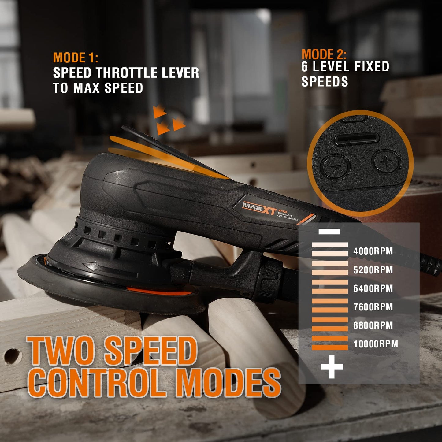 - MAXXT Brushless 5.0mm Random Orbital Sander | 230V Multi-Function | Variable Speed | Electric Orbital Sander -