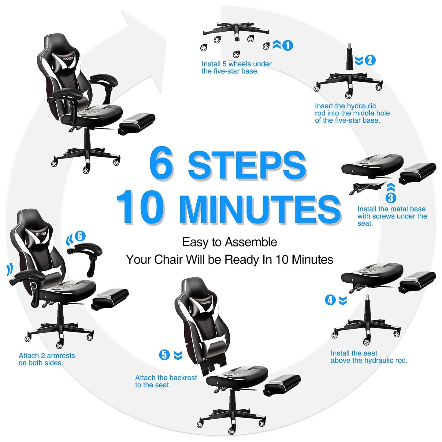 - Fullwatt Computer Gaming Chair | Footrest and Adjustable Arms | Reclining Swivel Chair -