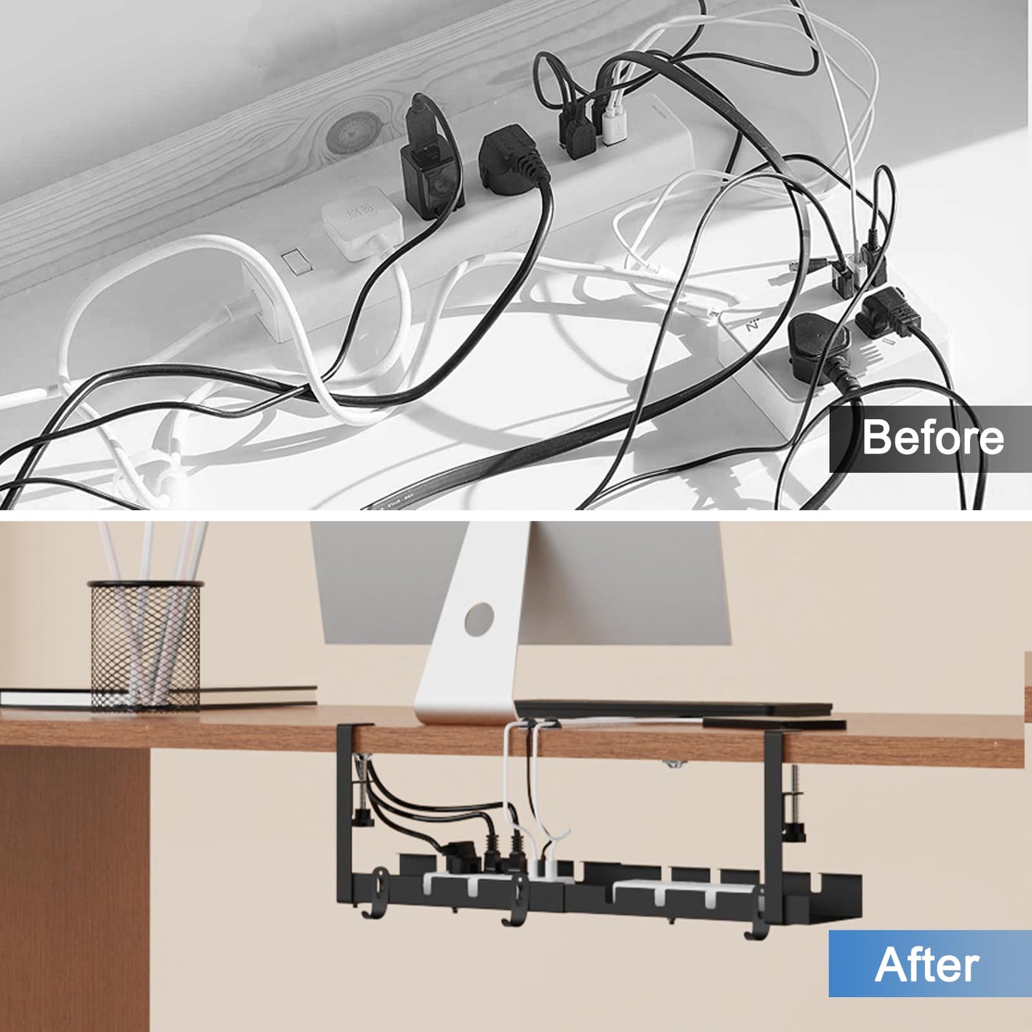 - Flow fire No Drill Under Desk Cable Management Tray | 11.2inch-21.7inch Retractable Under Desk Cable Tray for Wire Management | Under Desk Wire Management for Office and Home(Black) -