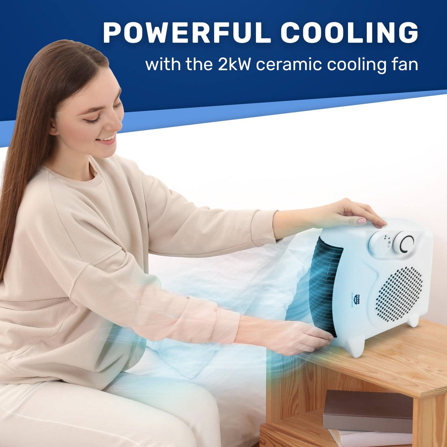CUQOO Powerful 2KW Fan Heater with 2 Heat settings & Cool Function ā Upright Electric Quiet Space Heater for Home with Variable Thermostat | Low Energy Usage |Perfect Electric Room Heater