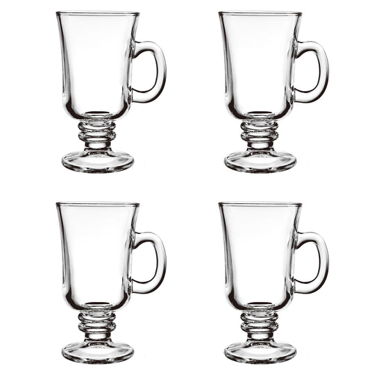 binsakao Irish Coffee Glasses, Latte Glasses Set of 4 Latte Mugs, 230ml Glass Coffee Mugs with Handle, Cappuccino Cups Hot Chocolate Glasses