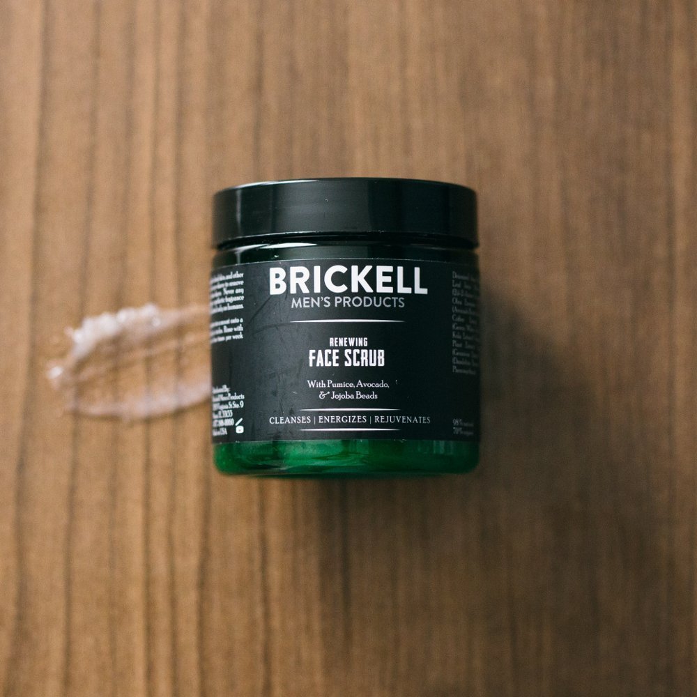 Brickell Men's Renewing Face Scrub for Men, Natural and Organic Deep Exfoliating Facial Scrub Formulated with Jojoba Beads, Coffee Extract and Pumice, 118 mL, Scented