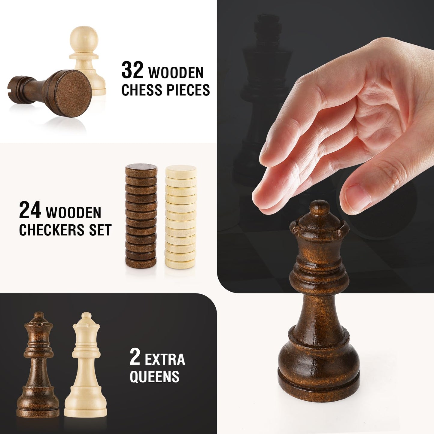 - Peradix Chess Set and Draughts Board Games | 2 in 1 Set | 39x39cm Magnetic Foldable Walnut Wooden Chess Board -