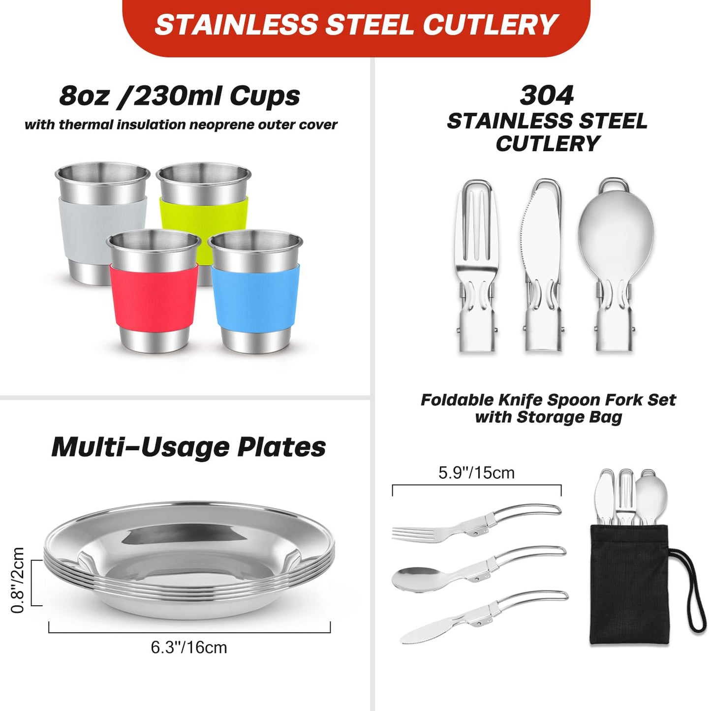 - Odoland Camping Cookware Kit for 4 People | Non-Stick -