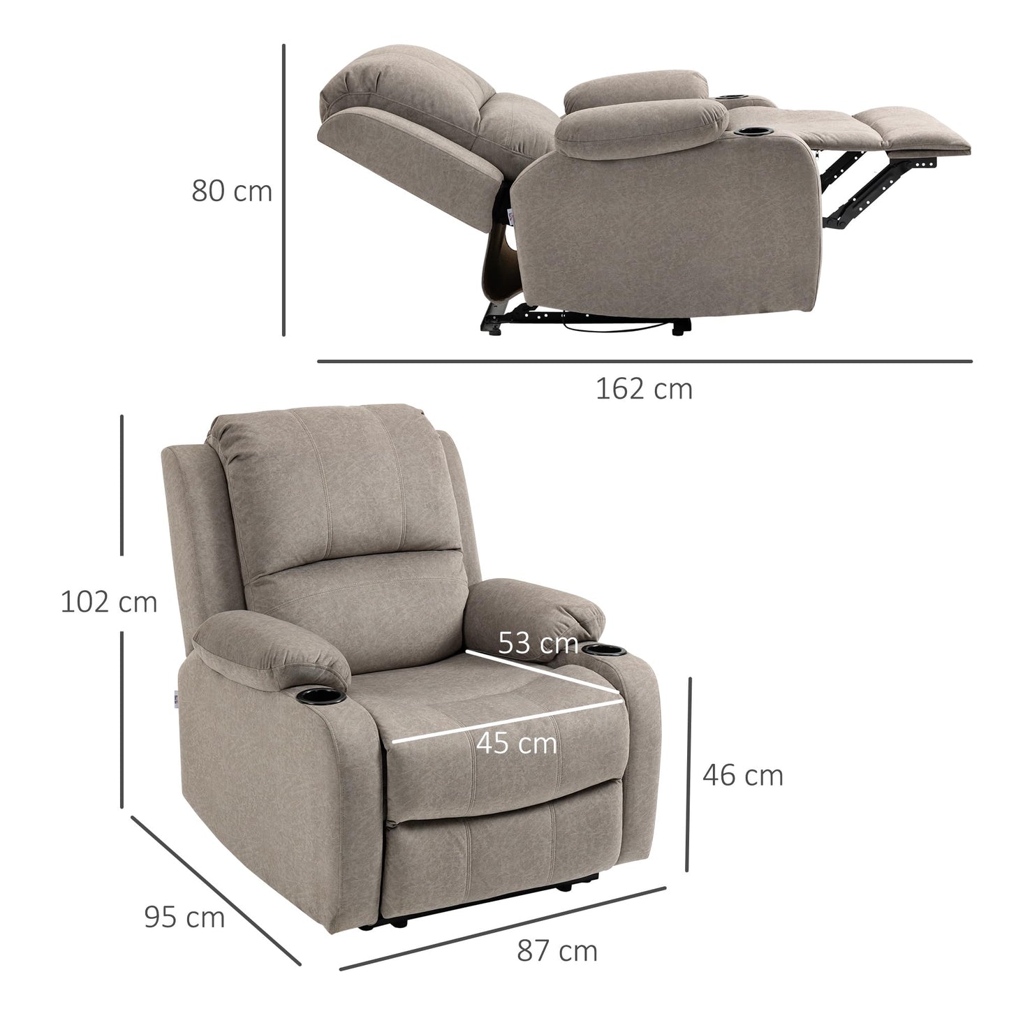 - HOMCOM Microfibre Recliner Armchair | Adjustable Leg Rest | Cup Holder -