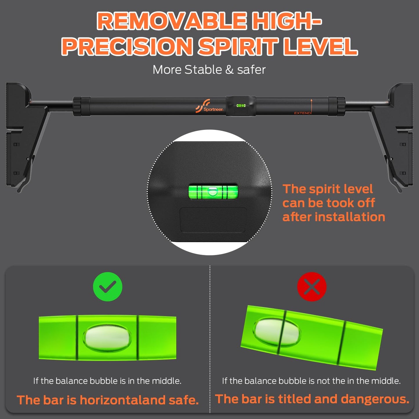 - Sportneer Pull Up Bar | Adjustable Chin up Bar | Strength Training Pull-up Bar for Doorway -