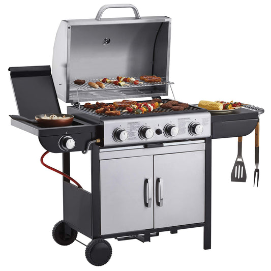 Blazebox Gas BBQ Grill 4 + 1 Side Burner & Warming Racks, 4 Dial Temperature Control, Multi Cook System, Stainless Steel Finish (Gas Burner BBQ)