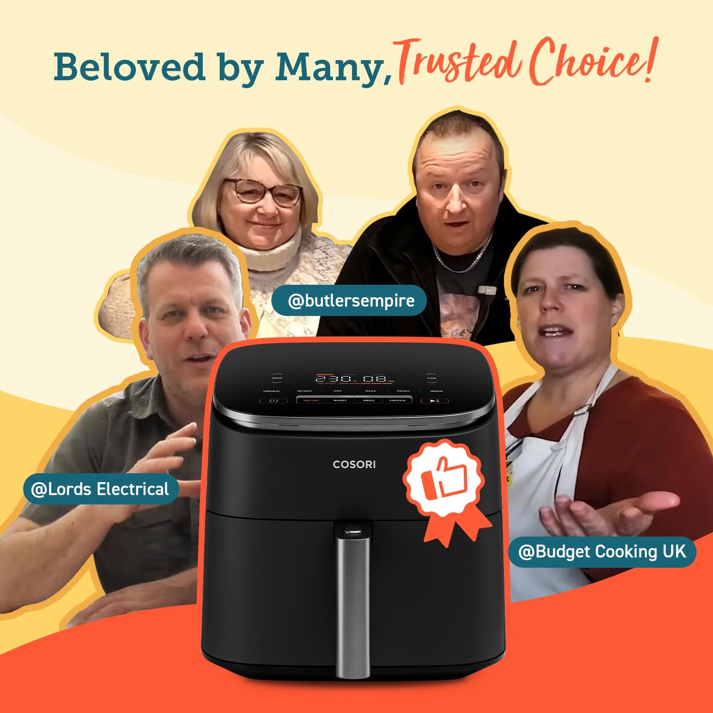 COSORI Air Fryer TurboBlaze, 6L Compact Design, 9 Functions with 5 Auto Fan Speeds Airflow System, Fast and Energy Saving, 30ā to 230ā, Quiet, 110+ Recipes, Oil Free, Non-stick, Dishwasher Safe