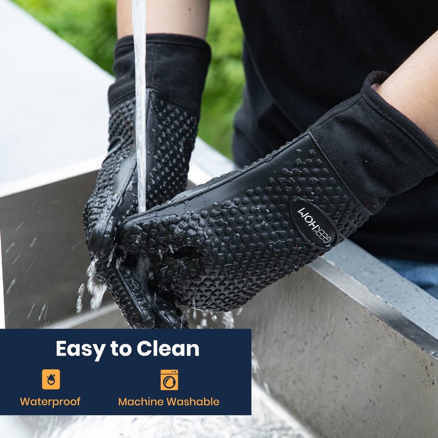 - GEEKHOM Silicone Oven Gloves|  Heat Resistant Silicone Oven Mitts | BBQ Gloves -