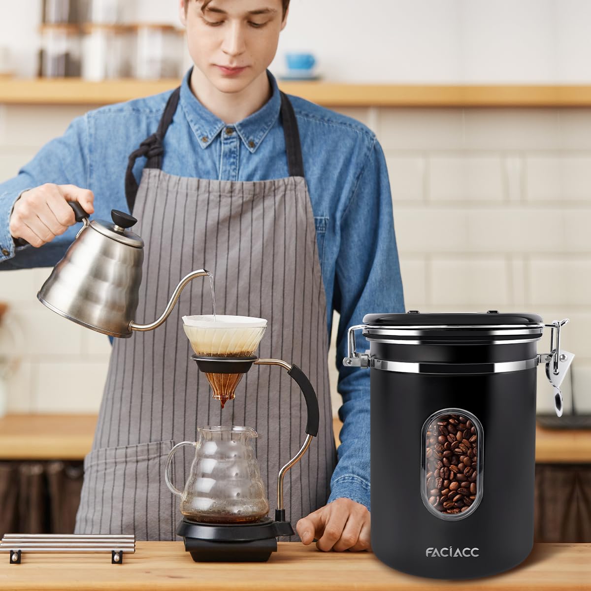 - FACIACC Airtight Coffee Canister | 1800ML Stainless Steel Coffee Container with Measuring Scoop & Date Tracker Food Storage Container -