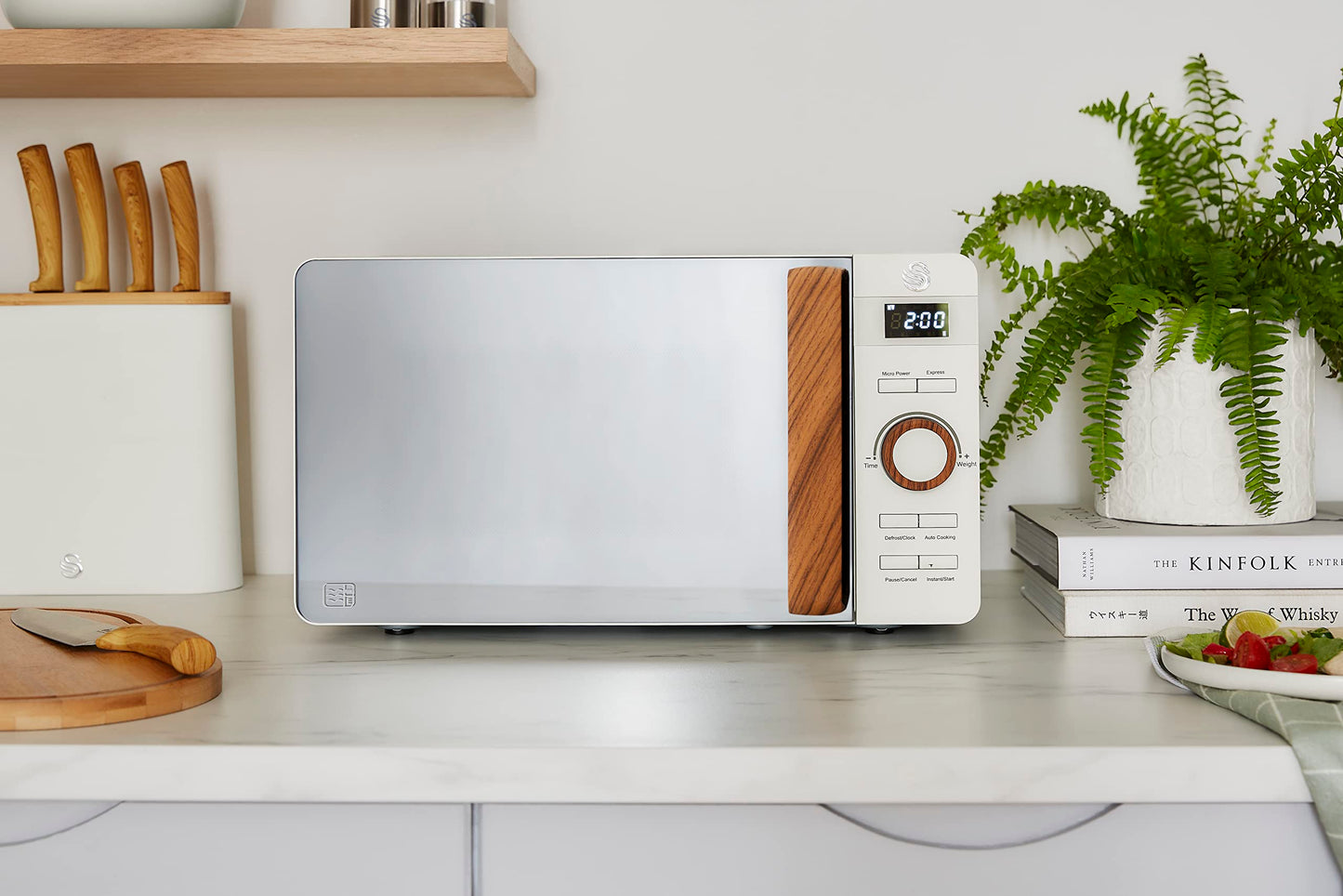 - Swan Nordic LED Digital Microwave with Glass Turntable | 6 Power Levels & Defrost Setting | 20L | 800W | White -