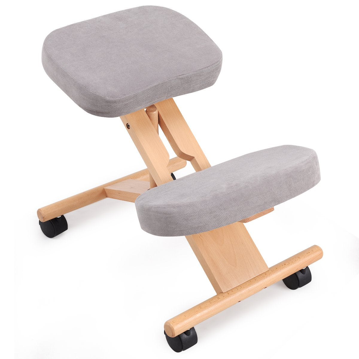 CASART Ergonomic Kneeling Chair, Adjustable Wooden Frame Kneeler Stool, Home Office Orthopaedic Posture Chairs (Grey)
