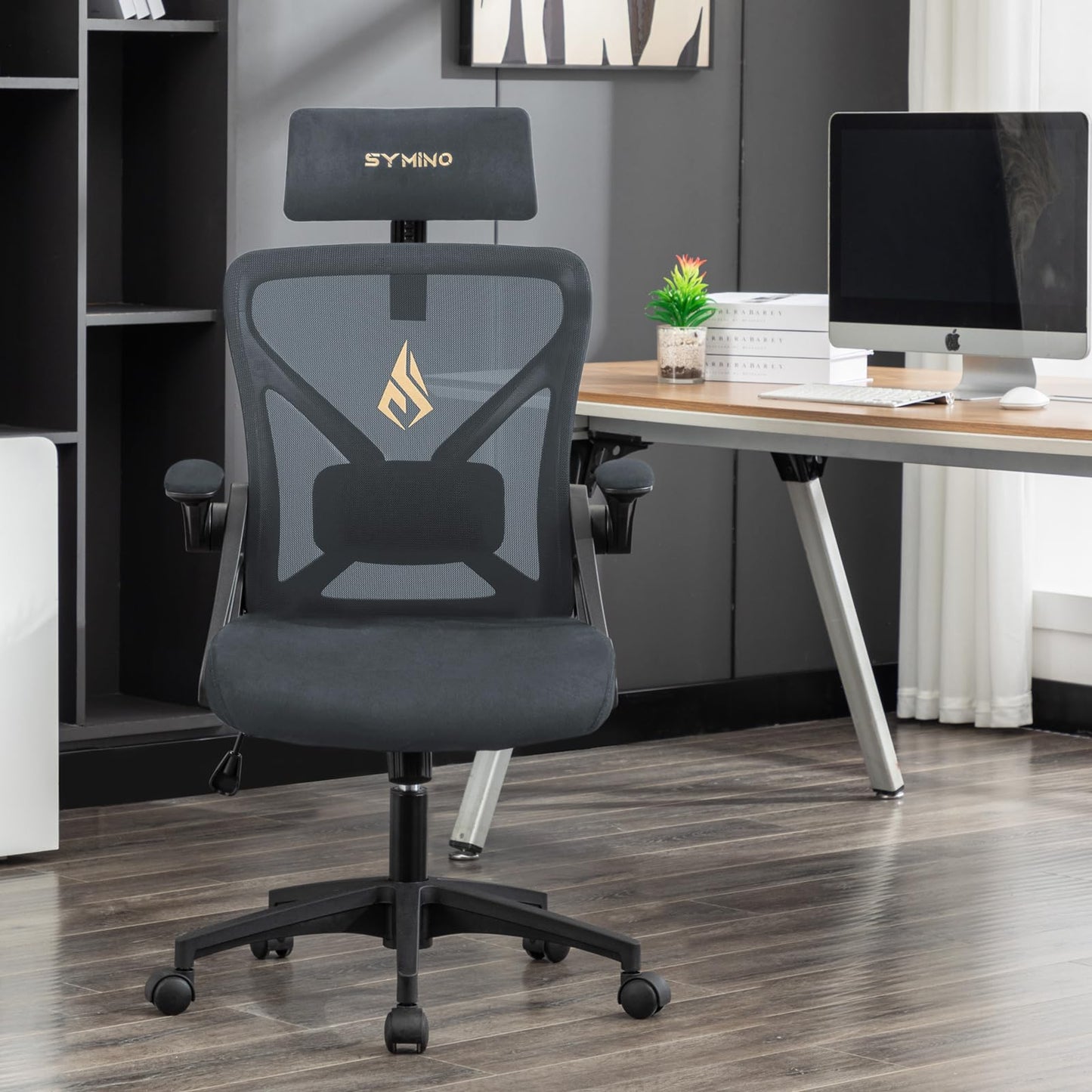 - Symino Office Chair | Ergonomic Office Chair | Lumbar Support | Desk Chair | 150 kg | Grey -