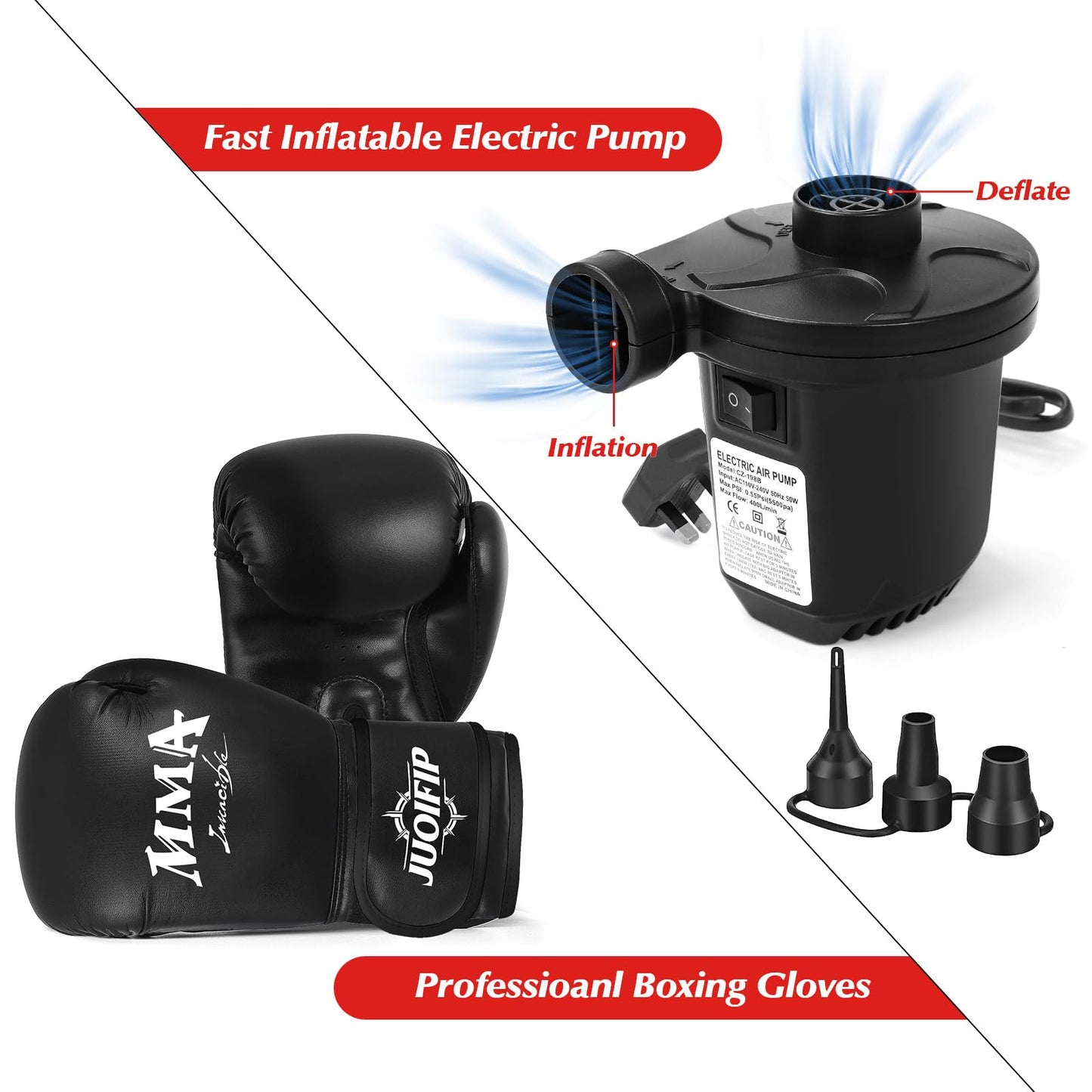 - Punching Bag with Stand | 70”- Free Standing Boxing Bag with Boxing Gloves and Electric Air Pump -