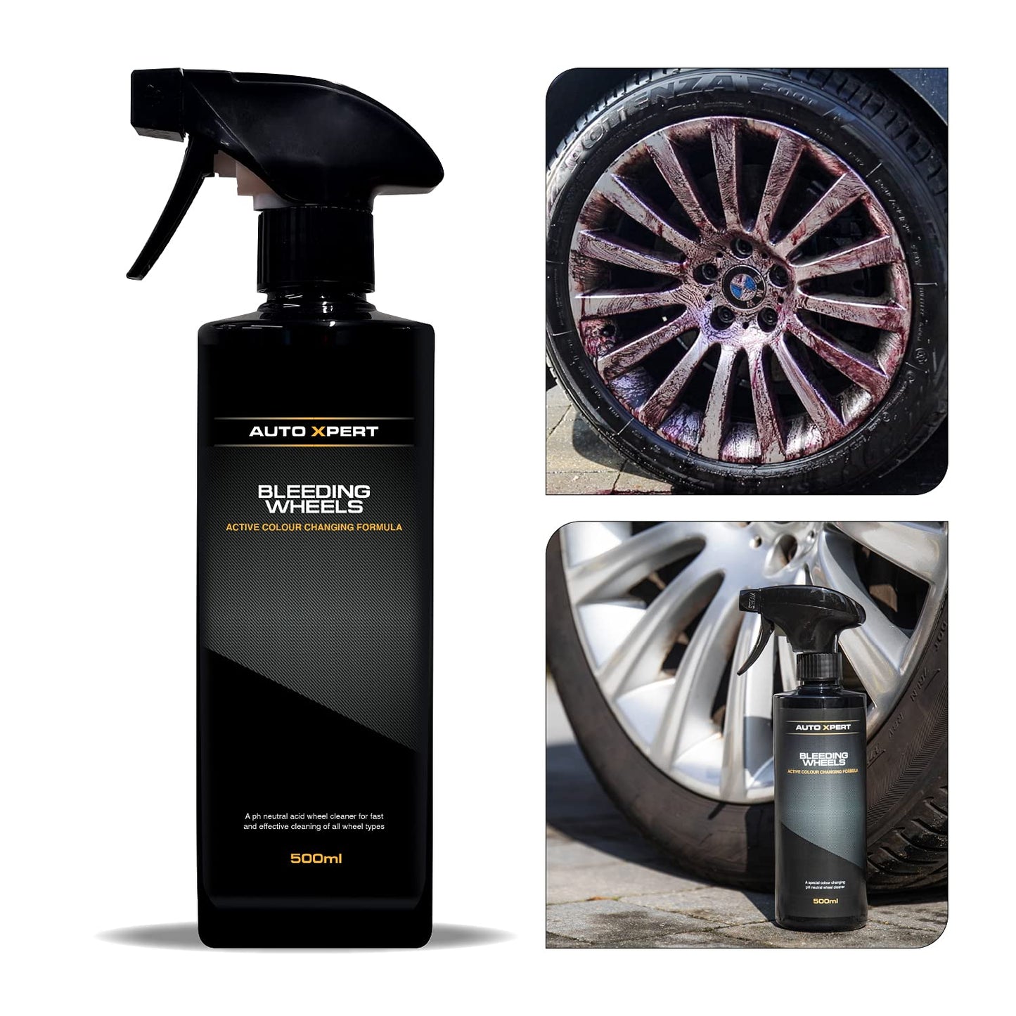 Auto Xpert Bleeding Wheels | 500ml | Fast Acting Car Wheel Cleaner | Extreme Iron Contamination Fallout Remover | pH Neutral | Safe on All Vehicle Surfaces | Alloy Wheel Cleaner | Easy To Use