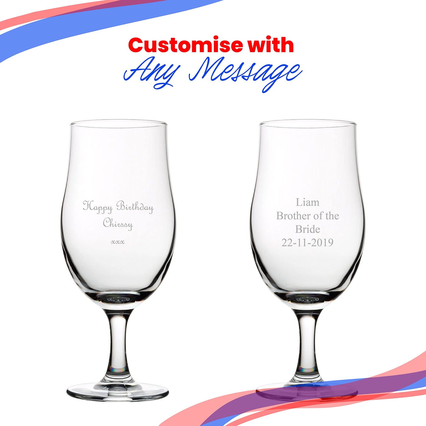 - Personalised Engraved 13oz Draft Style Stemmed Beer Glass -
