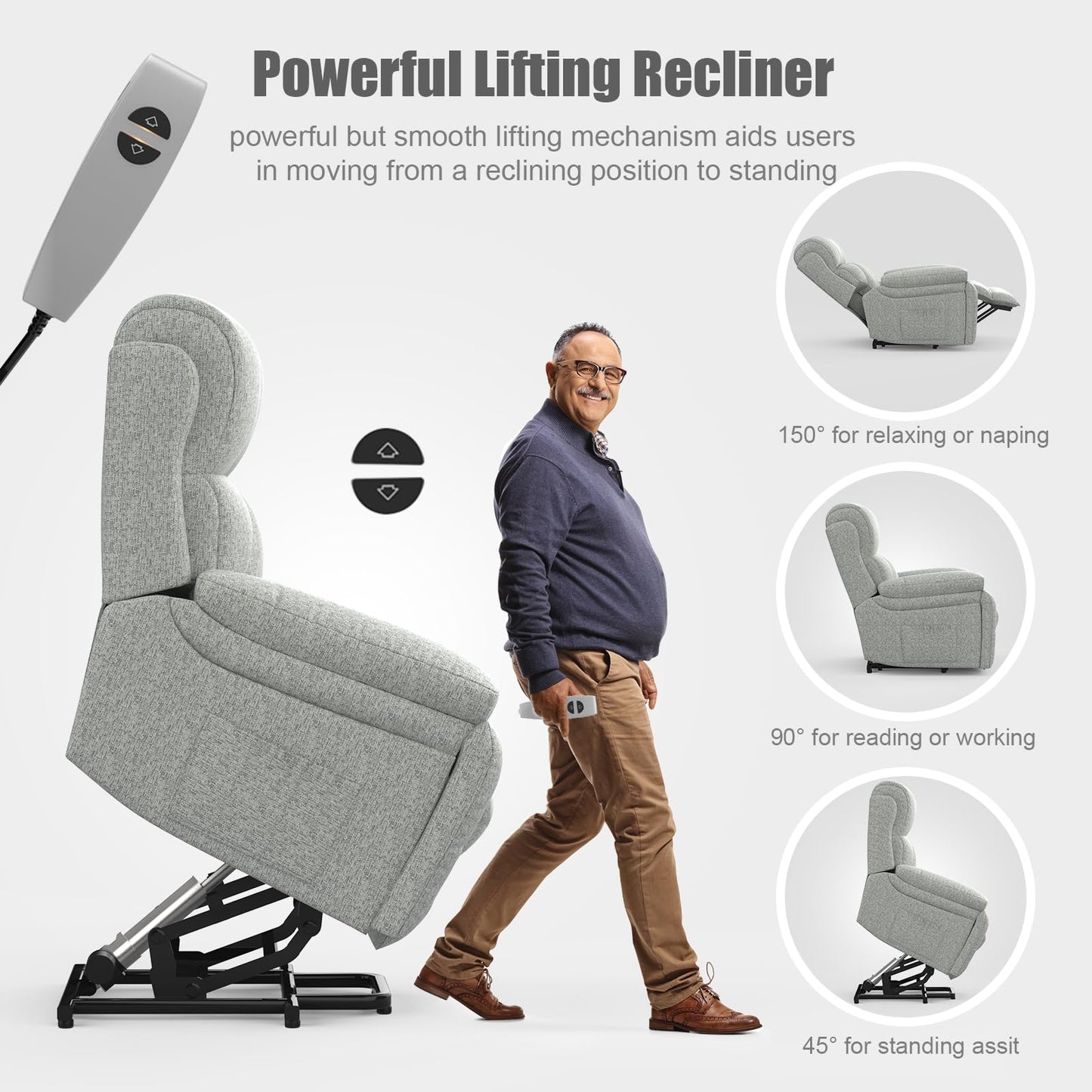 - YONISEE Lift Chair Recliners for Elderly, Recliner Chair with Massage & Heat, Extended Footrest, Oversized Recliners Armchair Lounge Sofa with Type C+USB Ports, Hidden Drink Holders, Dual Side Pockets