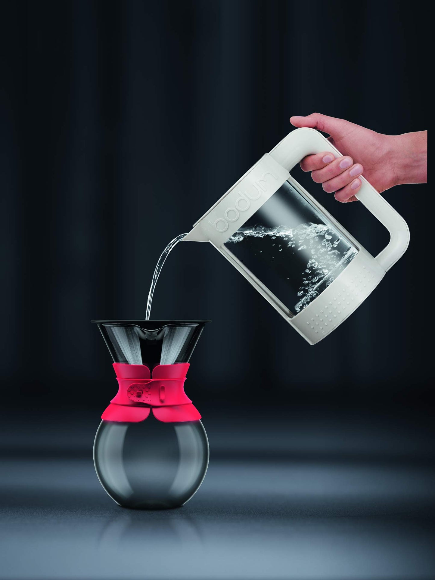 Bodum 34oz Pour Over Coffee Maker, High-Heat Borosilicate Glass with Reusable Stainless Steel Filter and Black Band - Made in Portugal