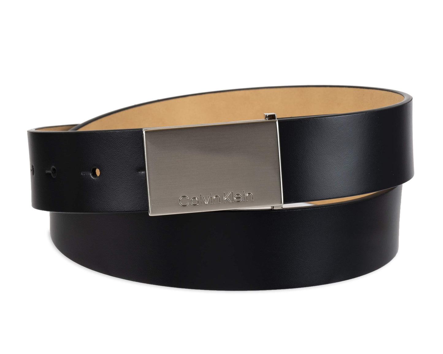 Calvin Klein Men's Logo Buckle Belt, Dark Black, Large