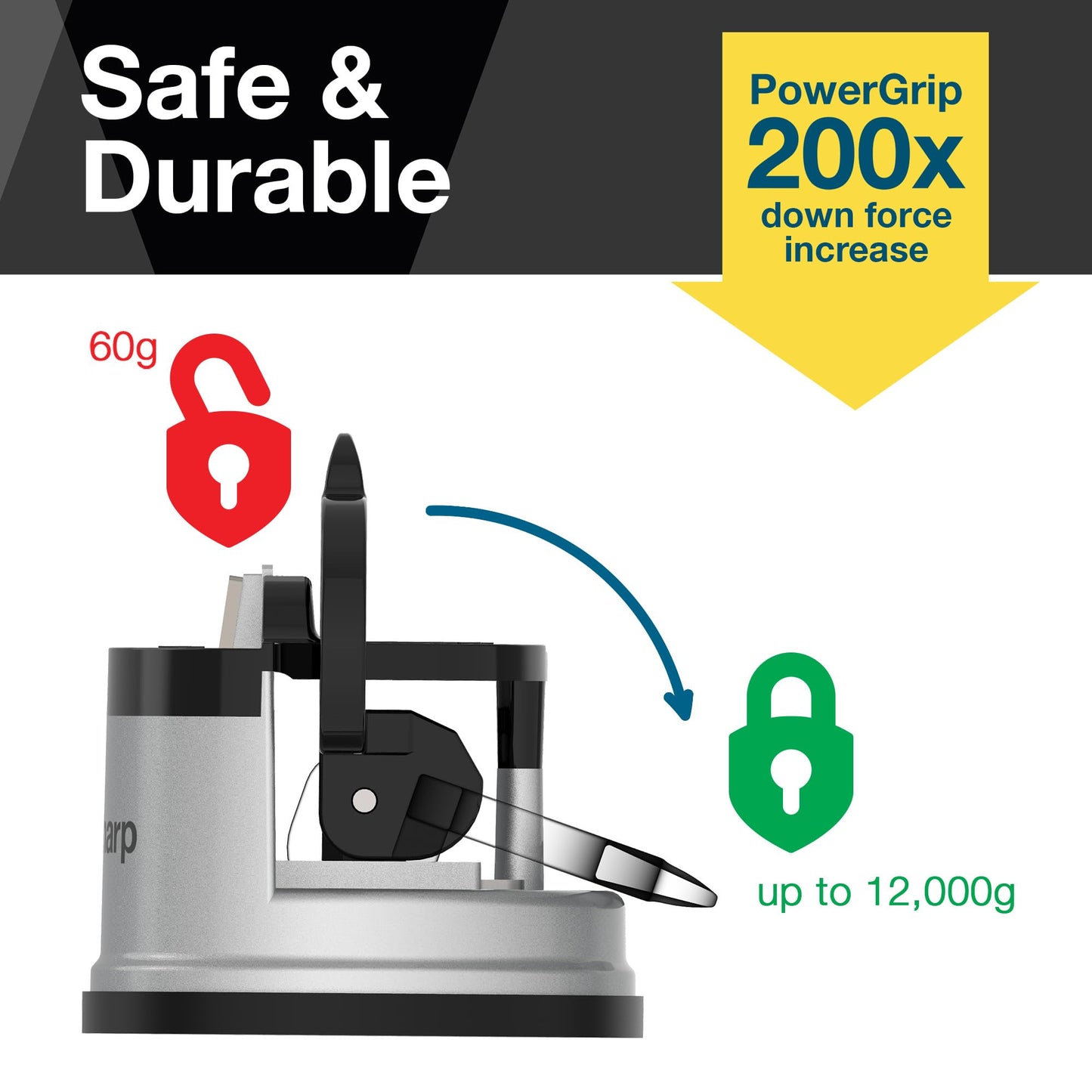 AnySharp Knife Sharpener, Hands-Free Safety, PowerGrip Suction, Safely Sharpens All Kitchen Knives, Ideal for Hardened Steel & Serrated, World's Best, Compact, One Size, Silver