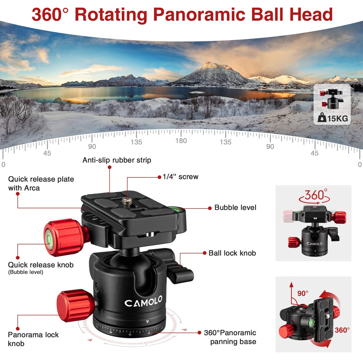 CAMOLO 75" Camera Tripod DSLR Tripod for Travel Aluminum Camera Tripod Monopod 360° Panorama Ball Head with Quick Release Plate Professional Tripod with Carry Bag Phone Mount w Cold Shoe 33 lbs Load