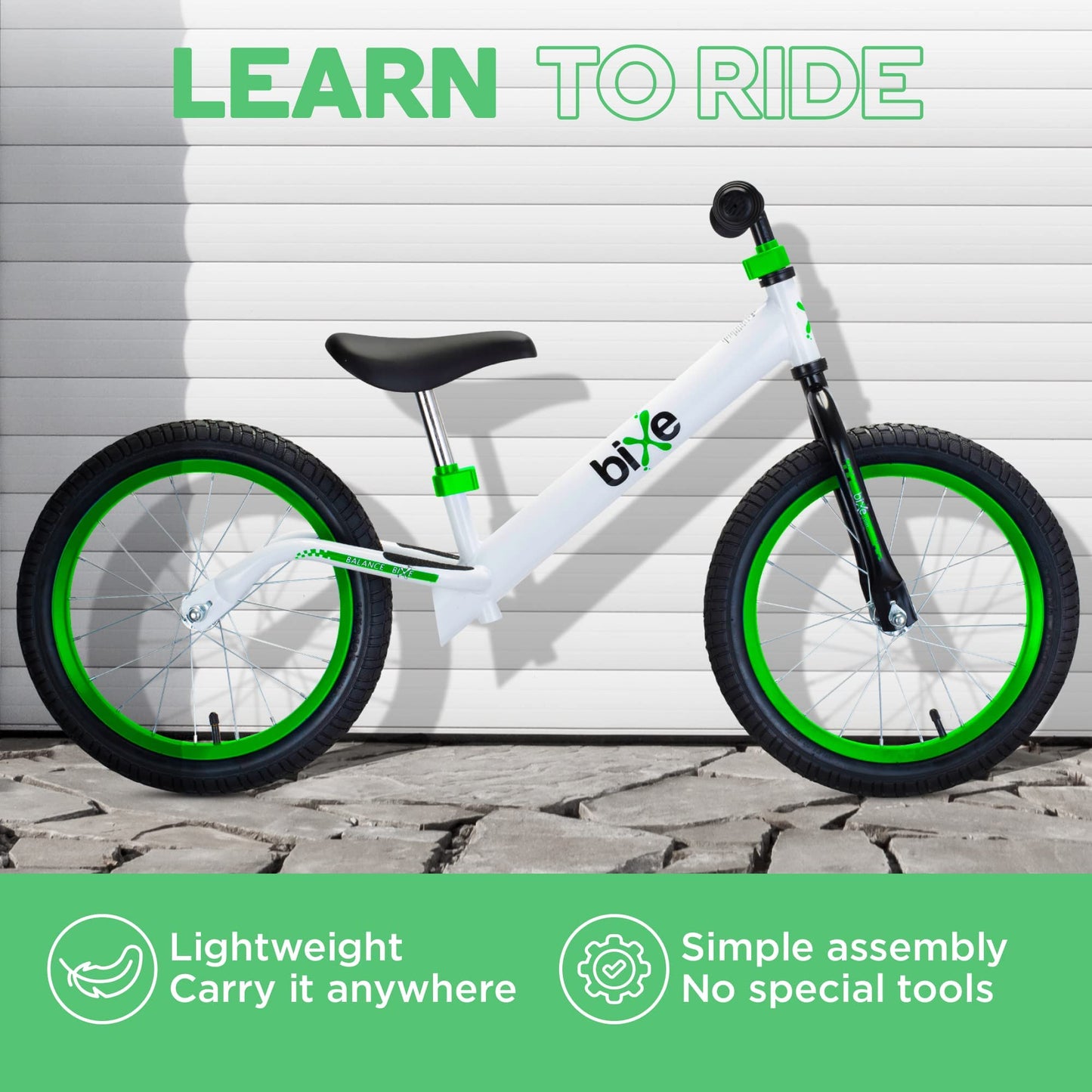 Bixe Aluminum Balance Bike for 5-9 Year Old Toddlers - 16 inch or 40.6 cm Wheels - No Pedal Kids' Training Bikes - Lightweight Bicycle for 5+ Boy or Girl - Green