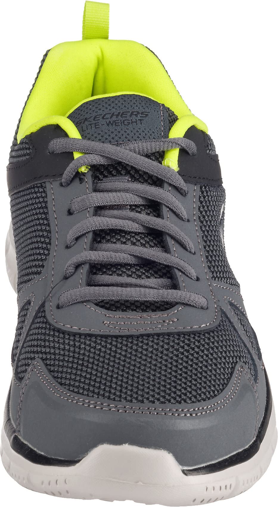 - Skechers Men's Track Bucolo Trainers | Charcoal Black Leather Mesh Lime Trim -